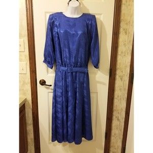 Size 12 vintage Sunshine Starshine blue jacquard belted midi dress